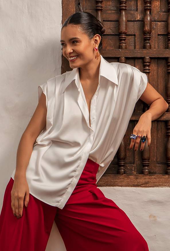 CAMISA MANGA SISA EN SEDA "CANELA"