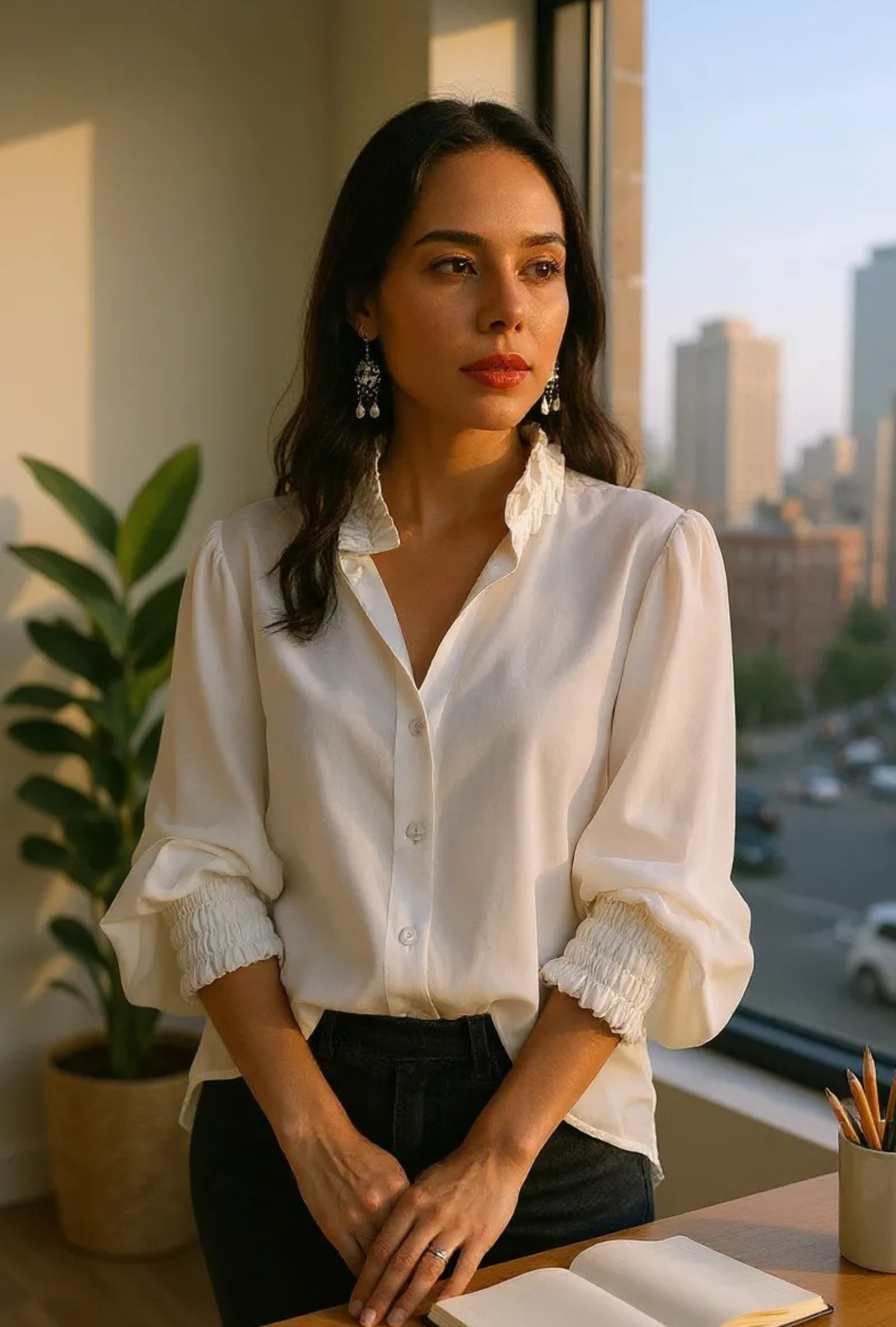 BLUSÓN PUÑO ENRESORTADO "MAITÉ" CRUDO