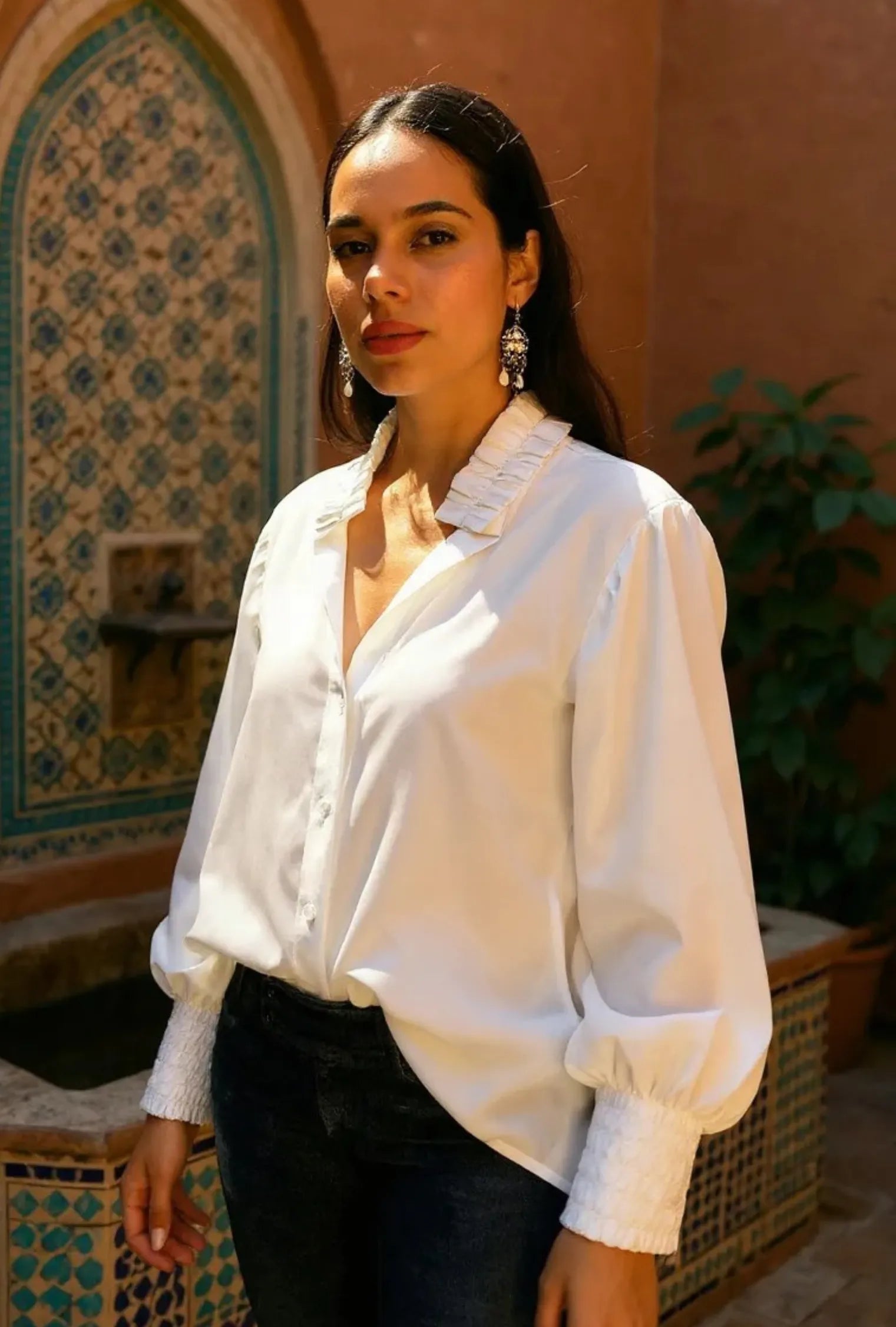 BLUSÓN PUÑO ENRESORTADO "MAITÉ" CRUDO