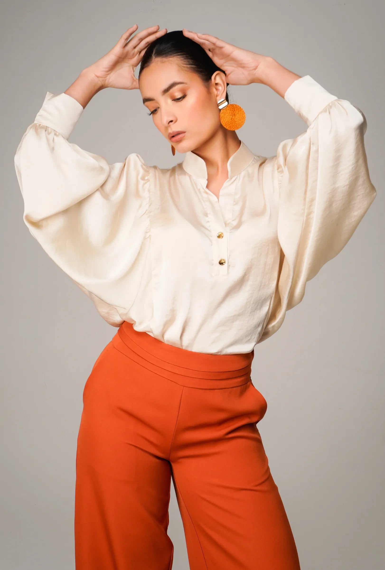 BLUSA FLUIDA EN SEDA CORRUGADA CHAMPAÑA "MILANO" | NUEVO