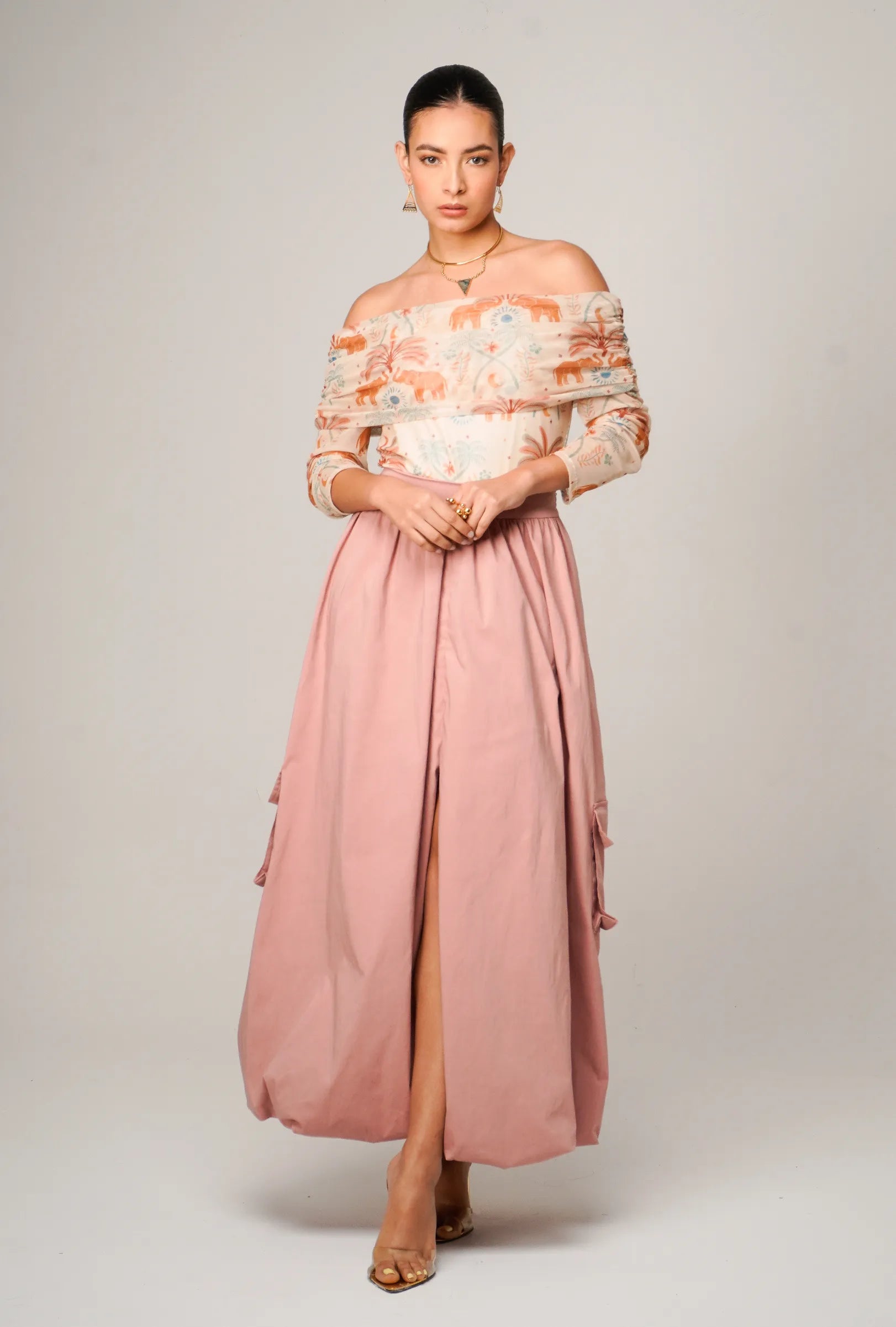 FALDA "VERONA" ESTILO GLOBO COLOR PALO DE ROSA | NUEVO