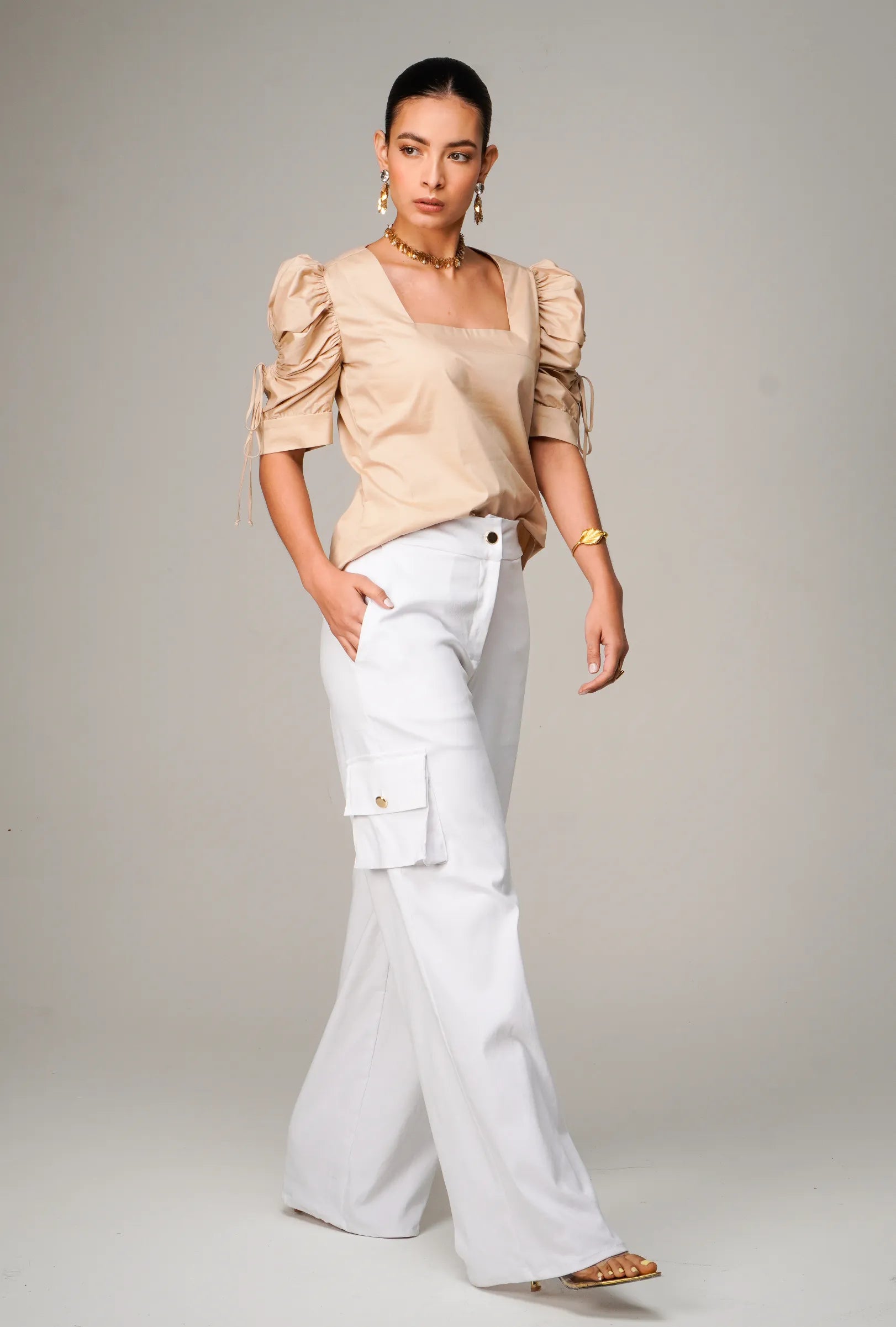 PANTALÓN "AMALFI" CARGO BOTA RECTA COLOR BLANCO | NUEVO