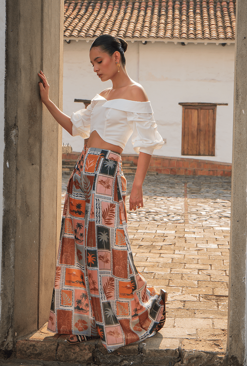 PANTALÓN PALAZZO OCASO EN LINO ESTAMPADO