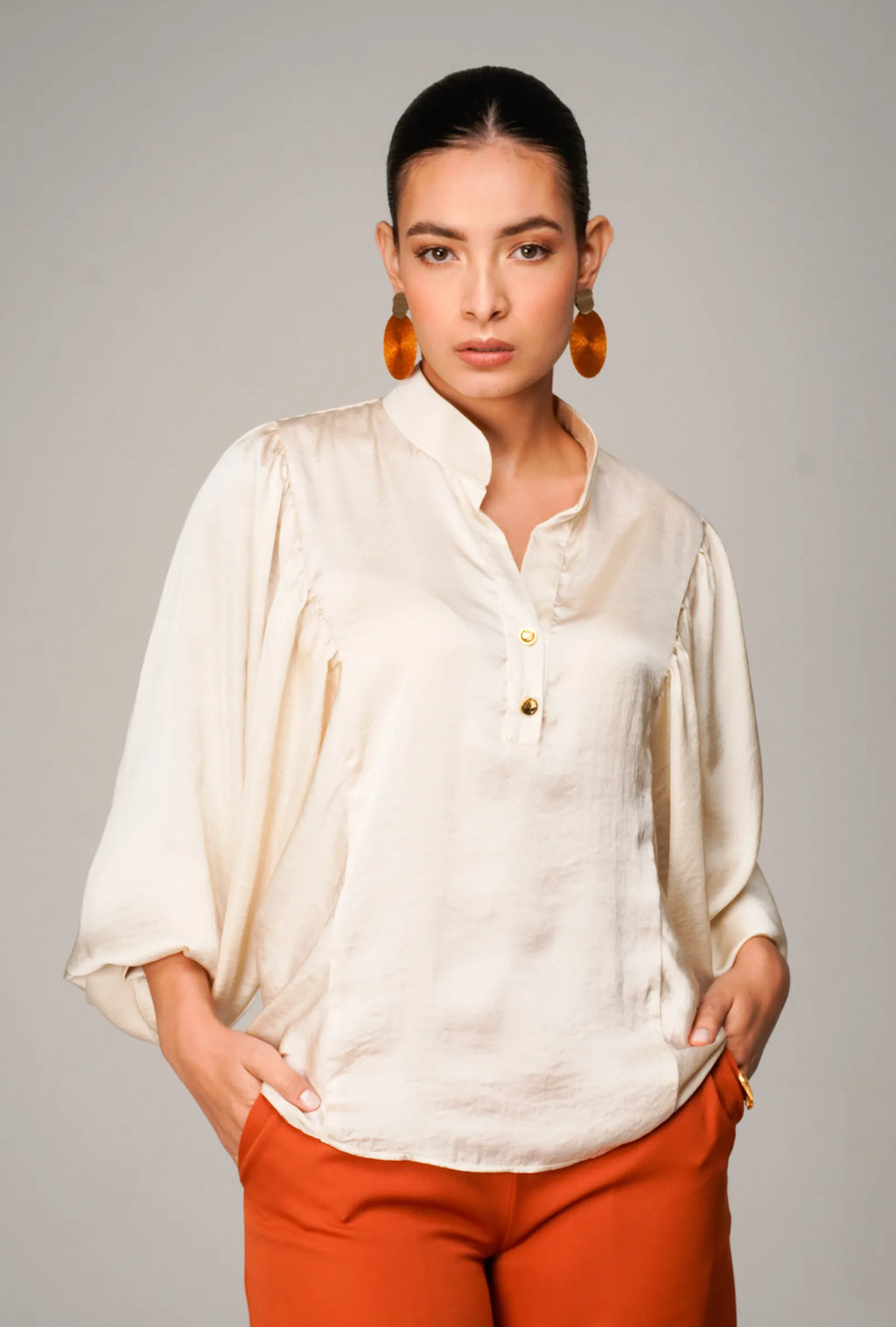BLUSA FLUIDA EN SEDA CORRUGADA CHAMPAÑA "MILANO" | NUEVO