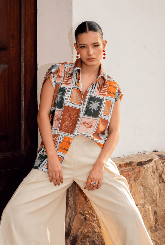 CAMISA LINO MANGA SISA | CANELA