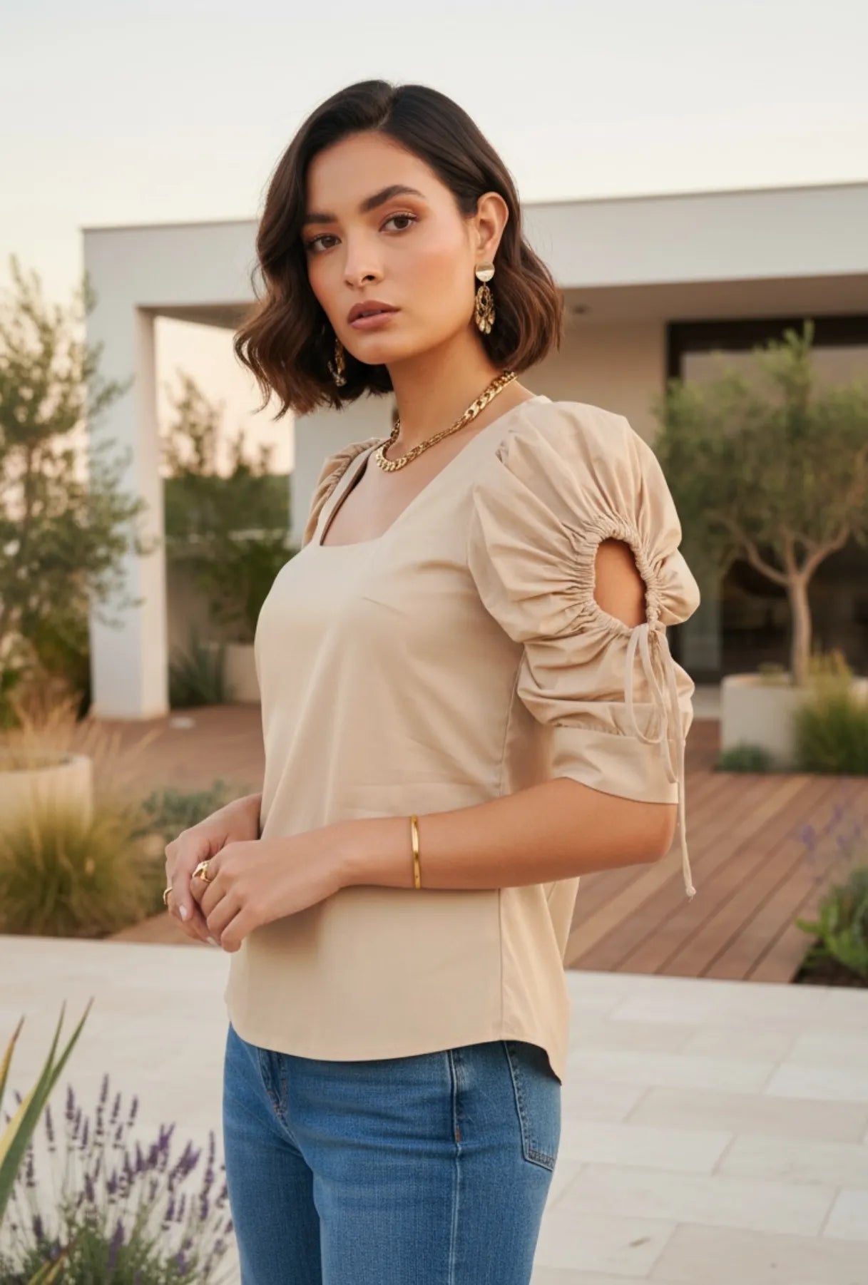 BLUSA "TOSCANA" ESCOTE CUADRADO COLOR CAQUI | NUEVO