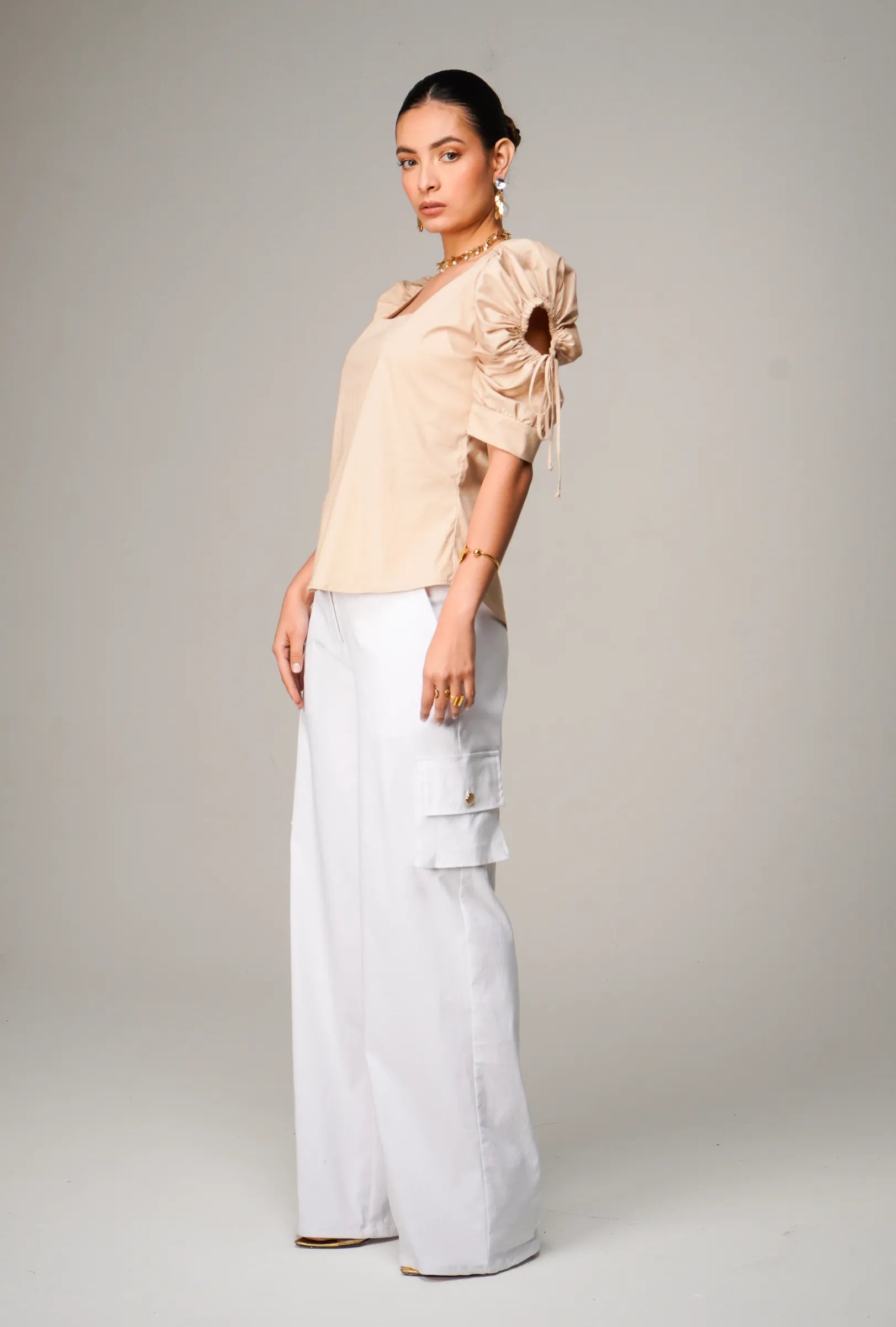 PANTALÓN "AMALFI" CARGO BOTA RECTA COLOR BLANCO | NUEVO