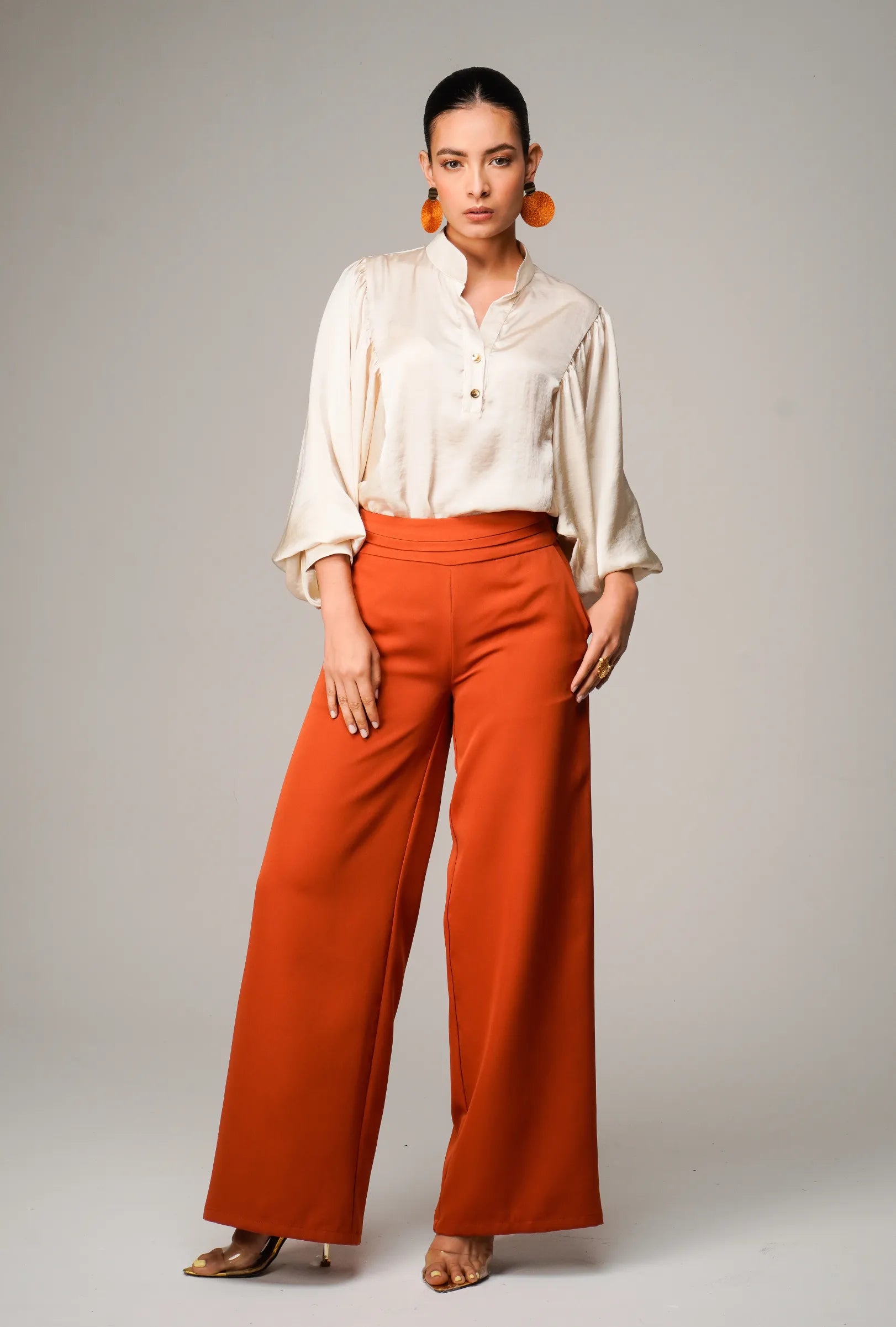 BLUSA FLUIDA EN SEDA CORRUGADA CHAMPAÑA "MILANO" | NUEVO