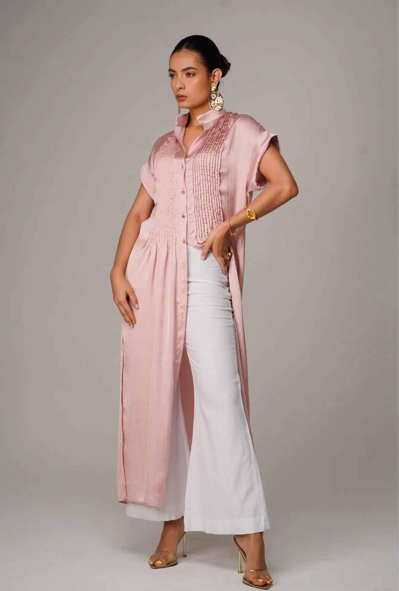 MAXI VESTIDO CON ALFORZAS PALO DE ROSA "DOLCE" | NUEVO