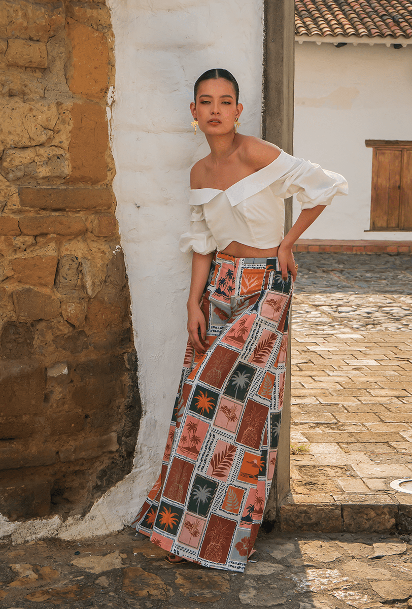 PANTALÓN PALAZZO OCASO EN LINO ESTAMPADO