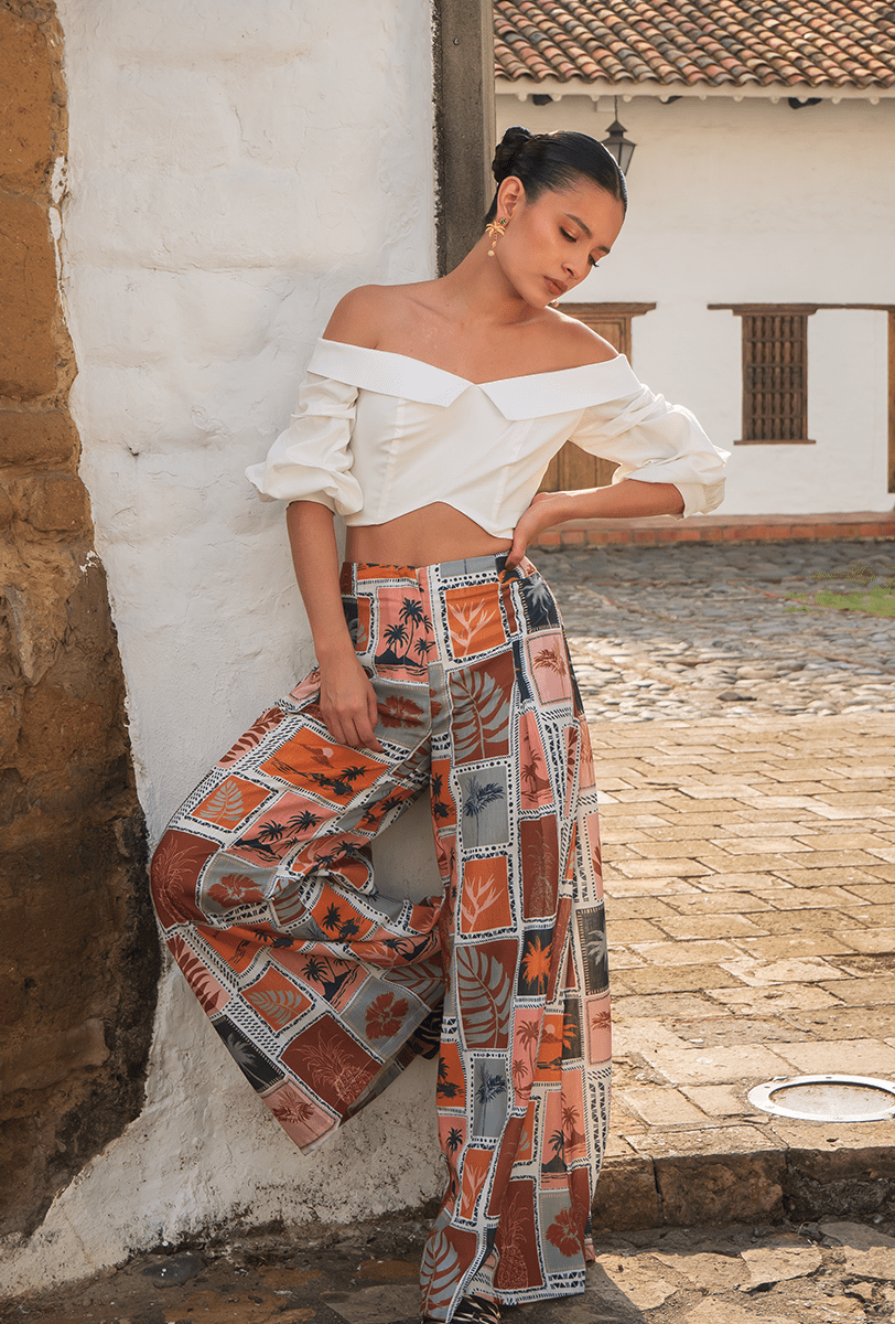 PANTALÓN PALAZZO OCASO EN LINO ESTAMPADO