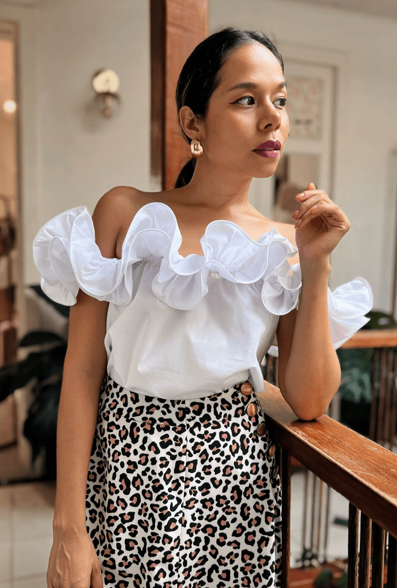 Moda Blusas Estilo Bandeja Falda Blusas Cuello Bandeja Set Blusa