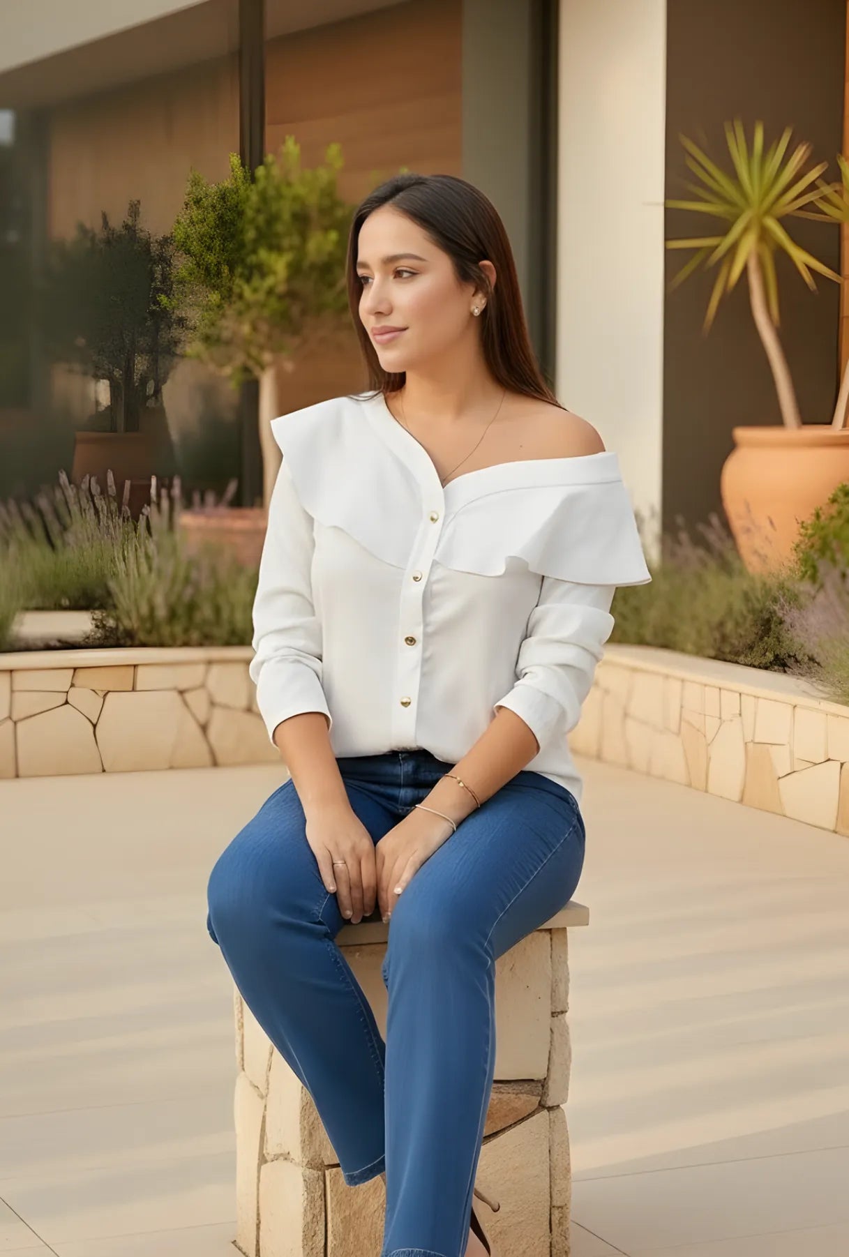 CAMISA ASIMÉTRICA COLOR BLANCO "MARGARITA"