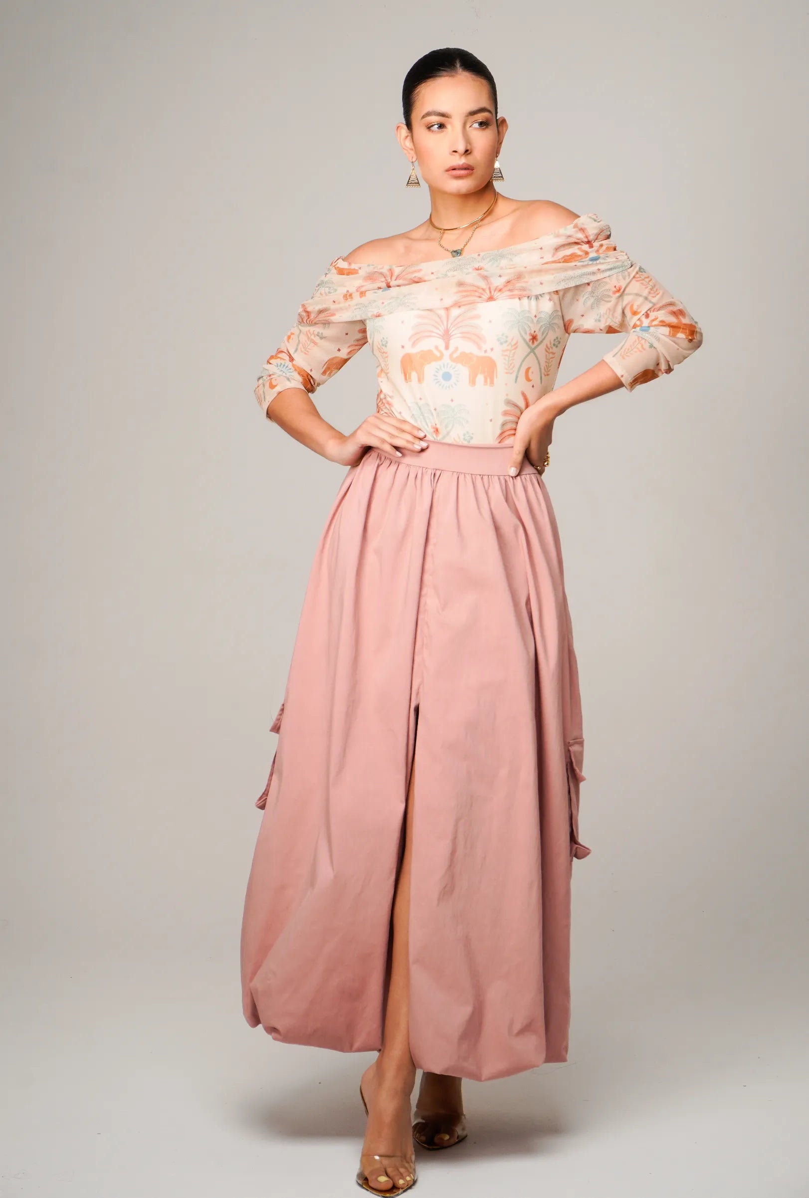 FALDA "VERONA" ESTILO GLOBO COLOR PALO DE ROSA | NUEVO