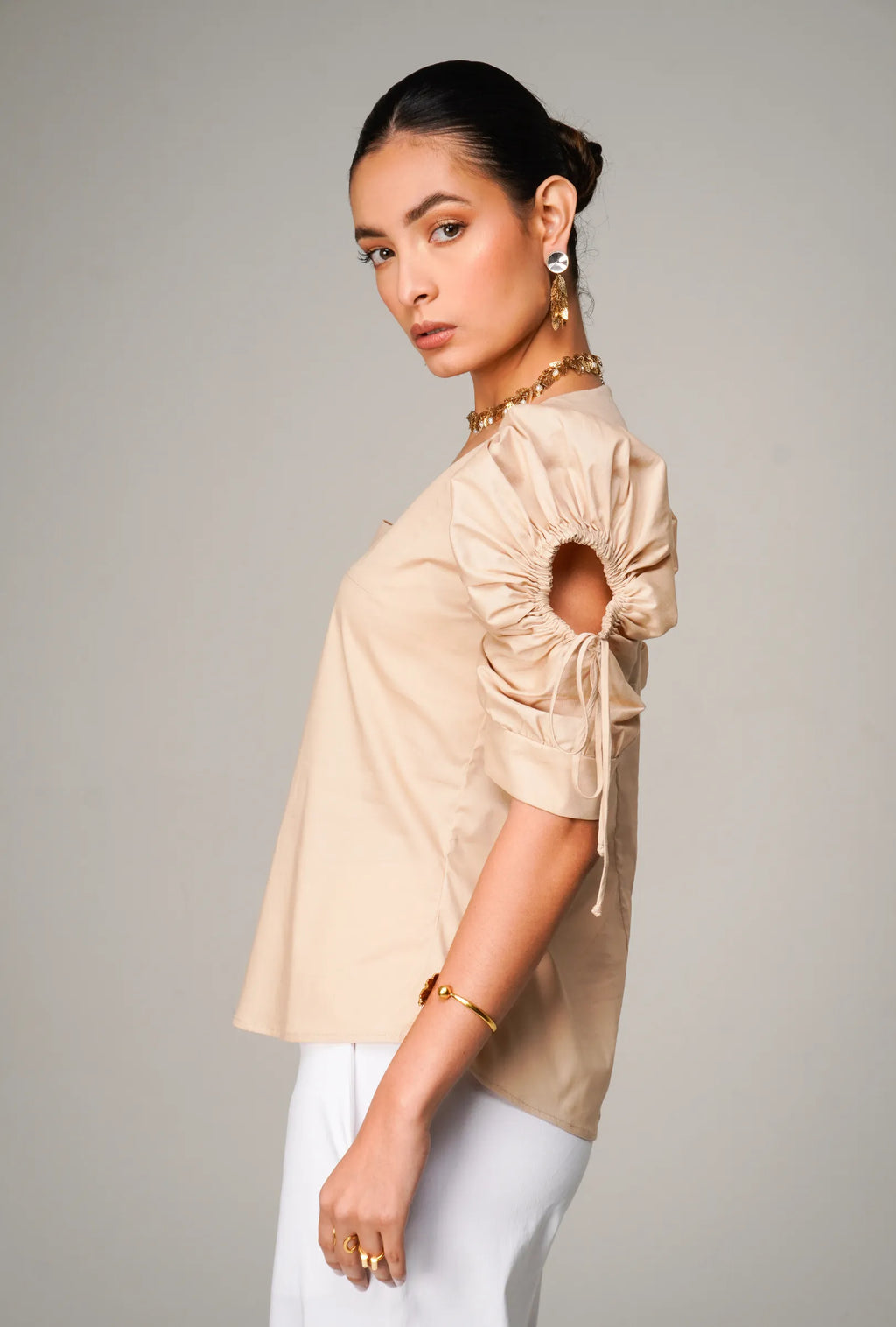 BLUSA ESCOTE CUADRADO COLOR CAQUI "TOSCANA" | NUEVO