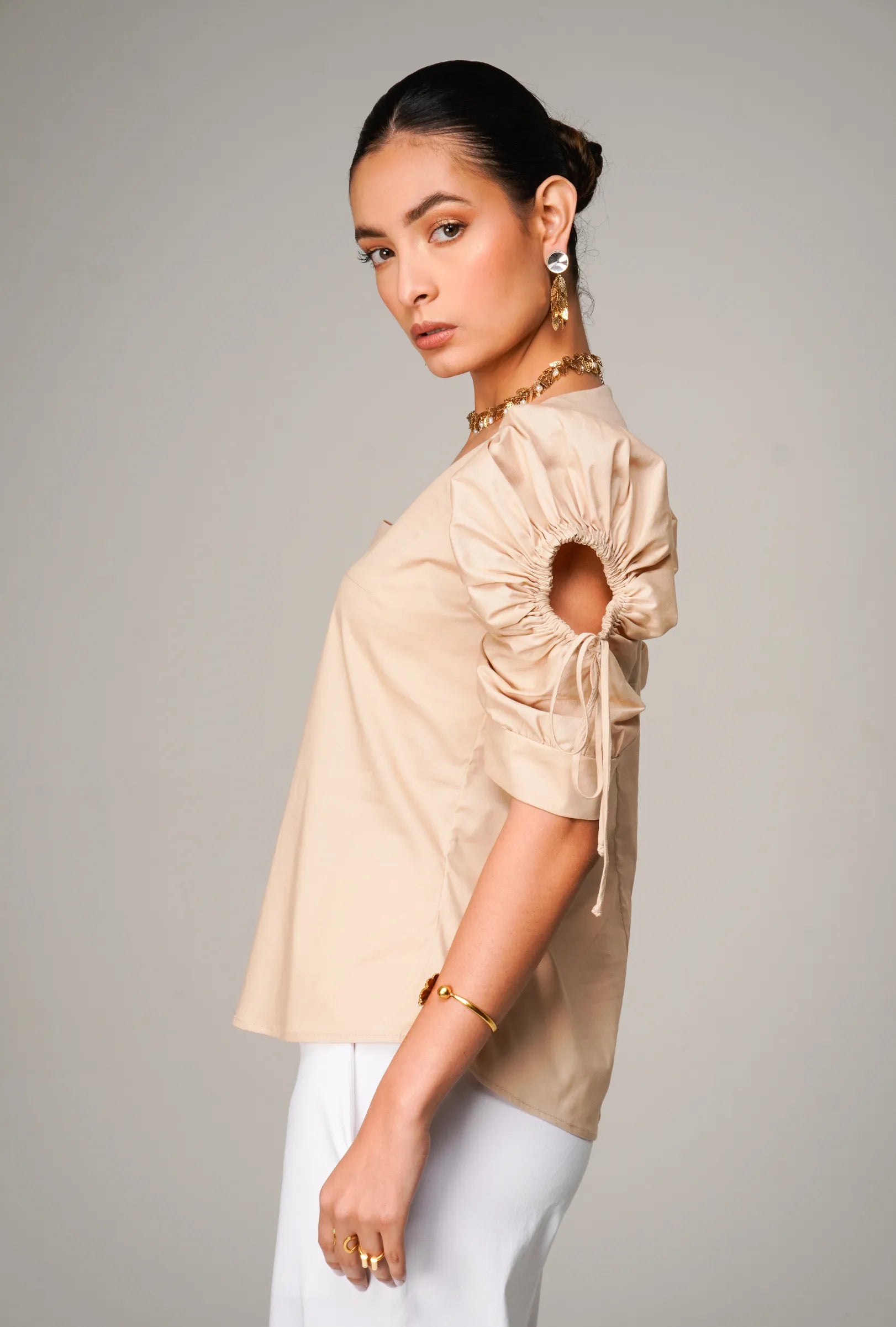 BLUSA ESCOTE CUADRADO COLOR CAQUI "TOSCANA" | NUEVO