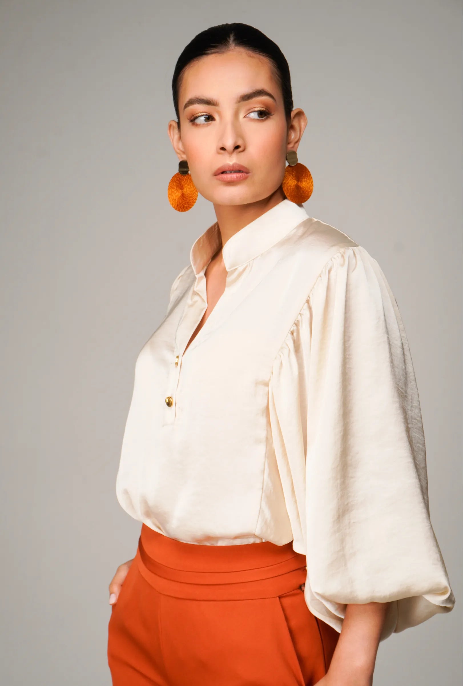 BLUSA FLUIDA EN SEDA CORRUGADA CHAMPAÑA "MILANO" | NUEVO