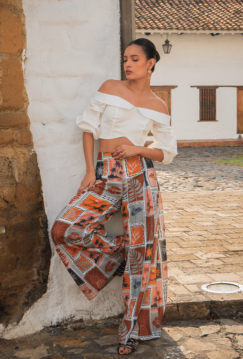 PANTALÓN PALAZZO OCASO EN LINO ESTAMPADO