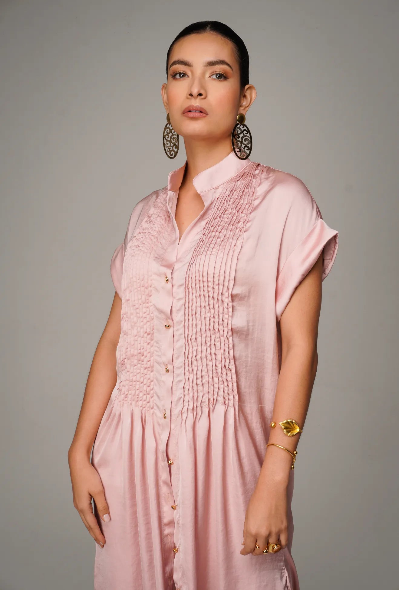 MAXI VESTIDO CON ALFORZAS PALO DE ROSA "DOLCE" | NUEVO