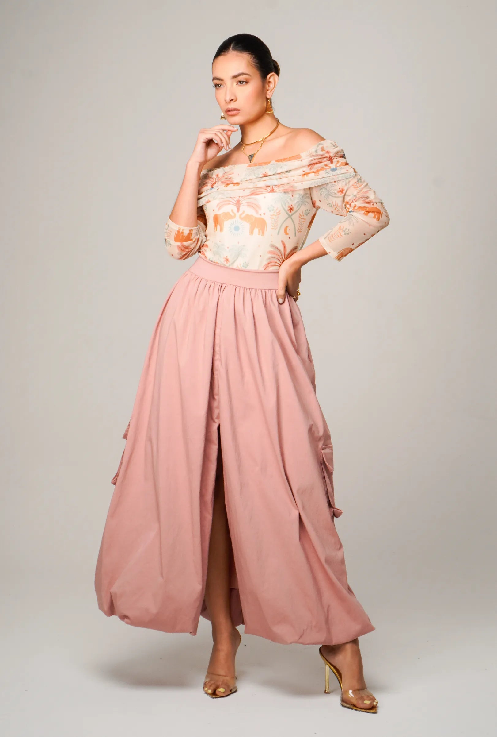 FALDA "VERONA" ESTILO GLOBO COLOR PALO DE ROSA | NUEVO