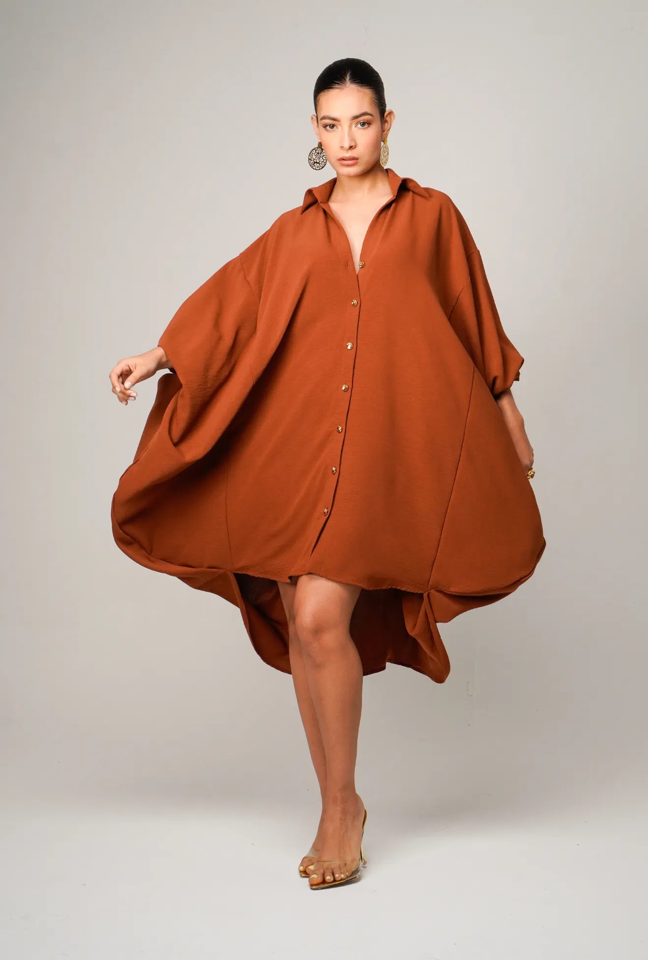 VESTIDO CAMISERO OVERSIZE MARRÓN "BOLOGNA" | NUEVO