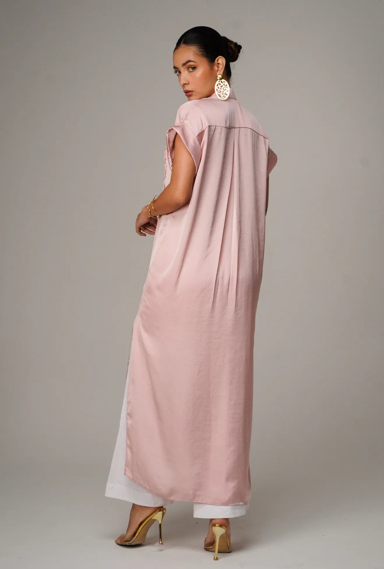 MAXI VESTIDO CON ALFORZAS PALO DE ROSA "DOLCE" | NUEVO