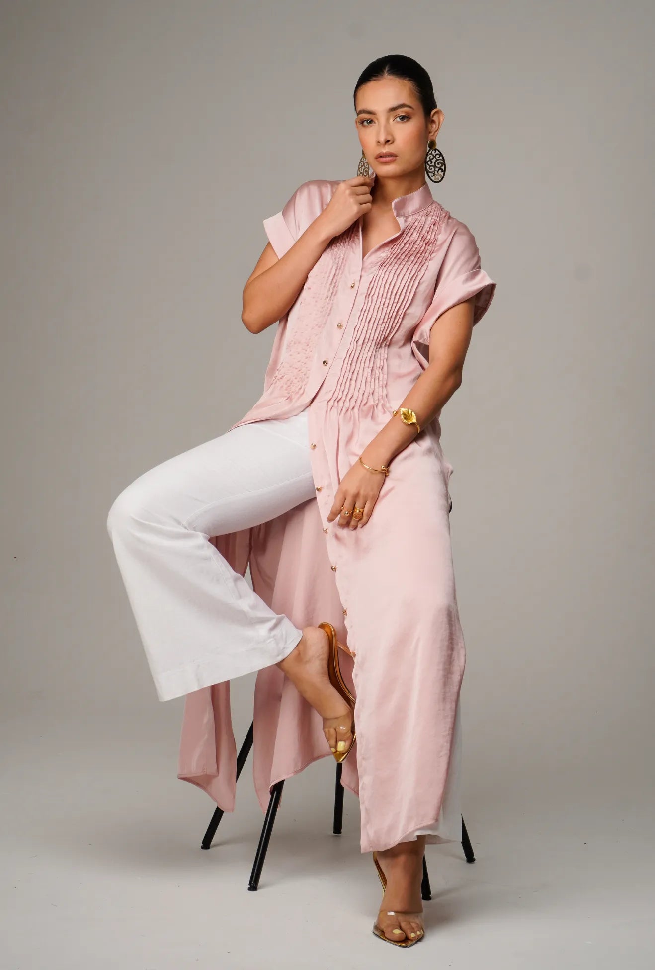 MAXI VESTIDO CON ALFORZAS PALO DE ROSA "DOLCE" | NUEVO