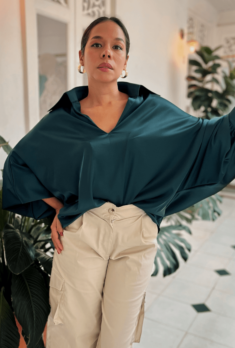 BLUSÓN CASTELLA OVERSIZE COLOR VERDE PETRÓLEO