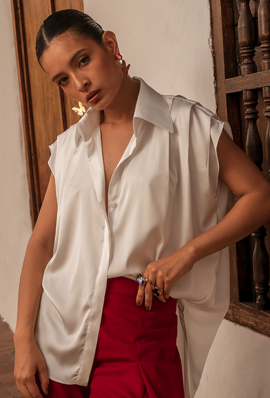 CAMISA SEDA MANGA SISA | CANELA