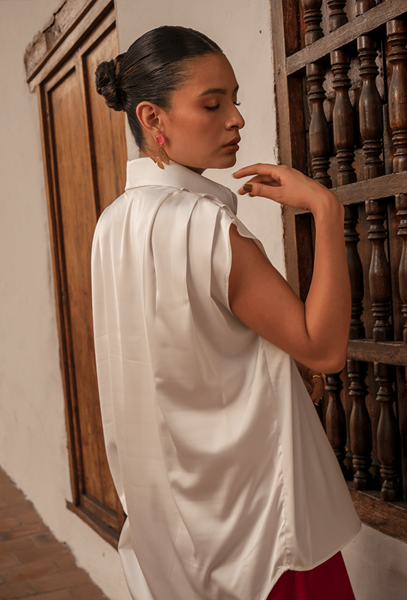 CAMISA SEDA MANGA SISA | CANELA