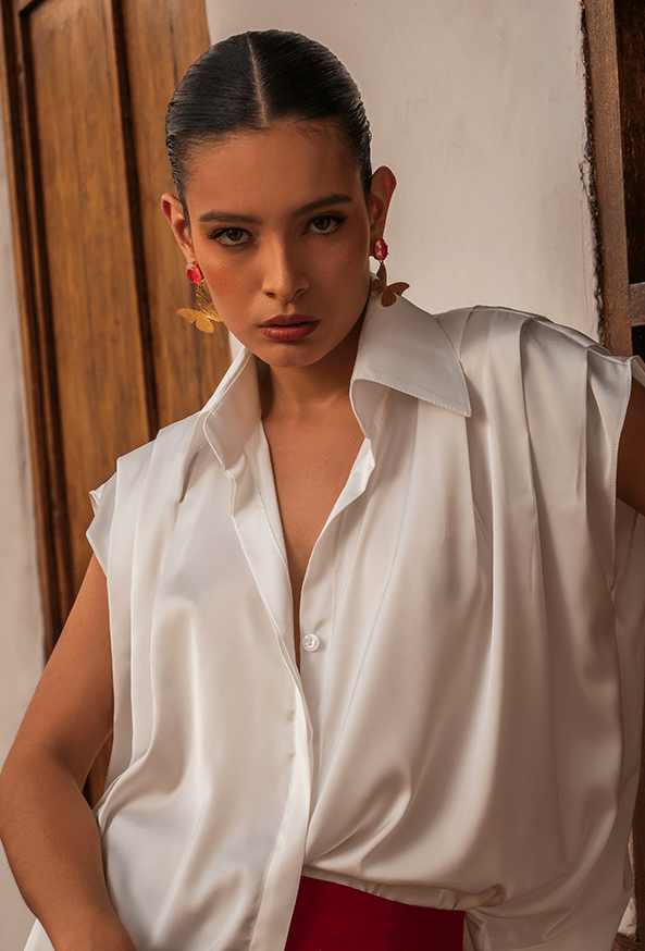 CAMISA MANGA SISA EN SEDA "CANELA"