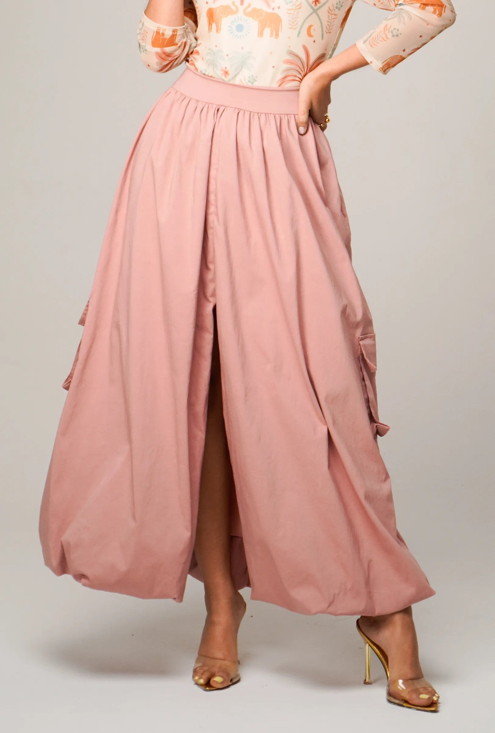 FALDA "VERONA" ESTILO GLOBO COLOR PALO DE ROSA | NUEVO