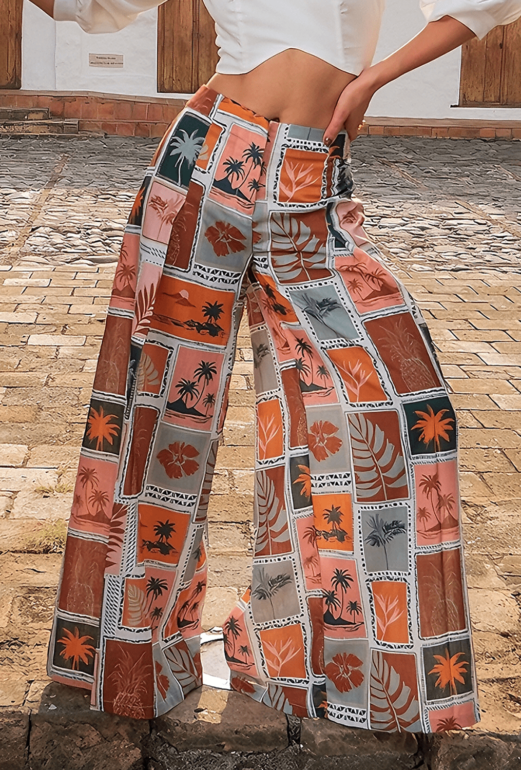 PANTALÓN PALAZZO OCASO EN LINO ESTAMPADO