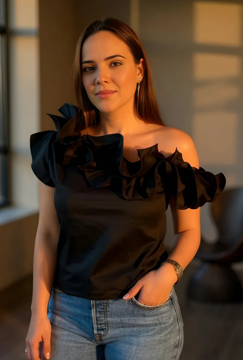 Blusa Negra Manga Sisa