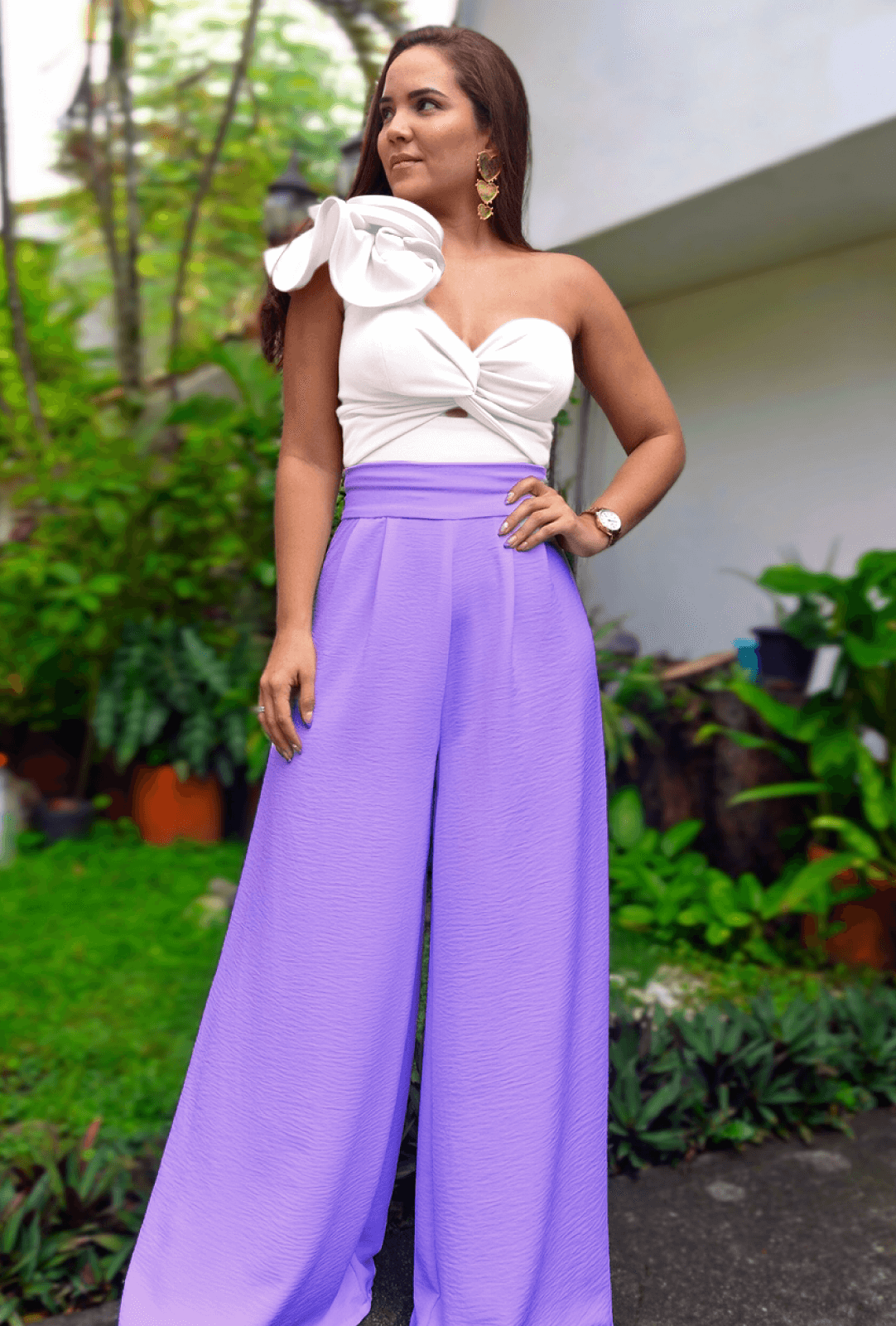 Palazzo Pantalón Palo De Rosa Con Blusa Negra Combinar Pantalon