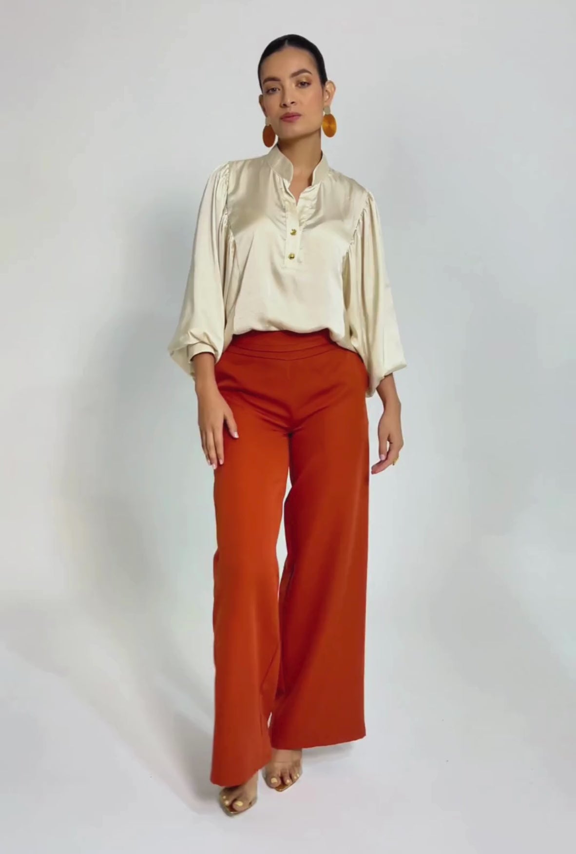 BLUSA FLUIDA EN SEDA CORRUGADA CHAMPAÑA "MILANO" | NUEVO