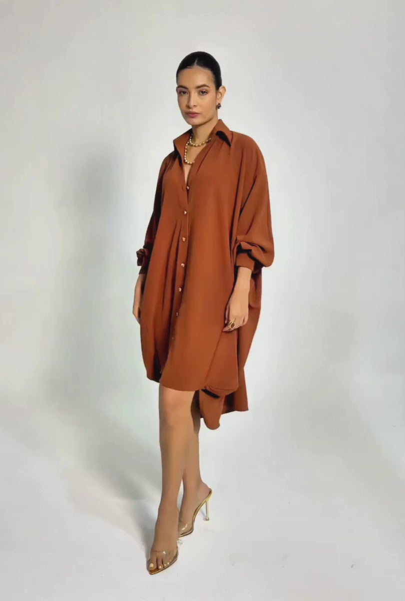 VESTIDO CAMISERO OVERSIZE MARRÓN "BOLOGNA" | NUEVO