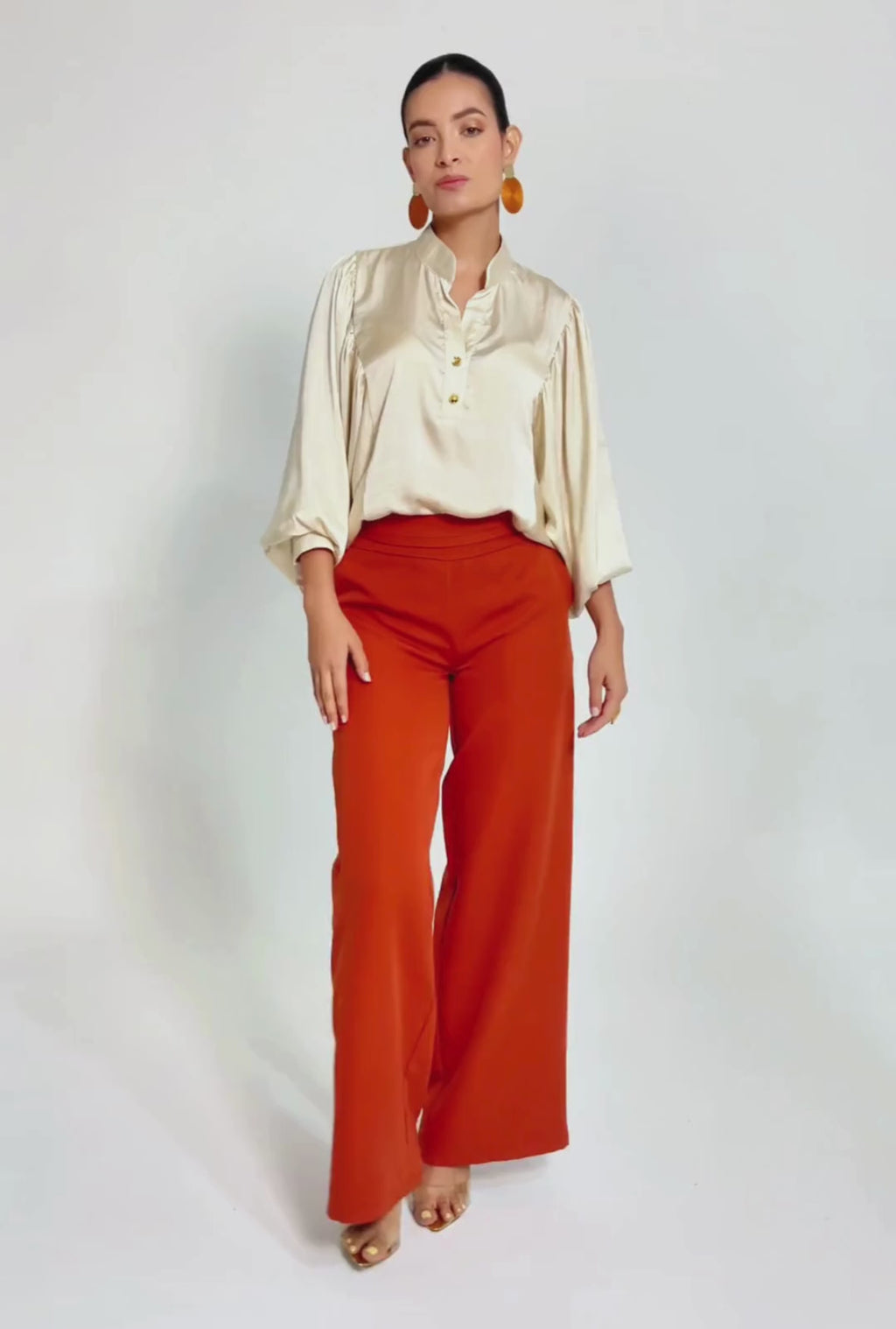 BLUSA FLUIDA EN SEDA CORRUGADA CHAMPAÑA "MILANO" | NUEVO