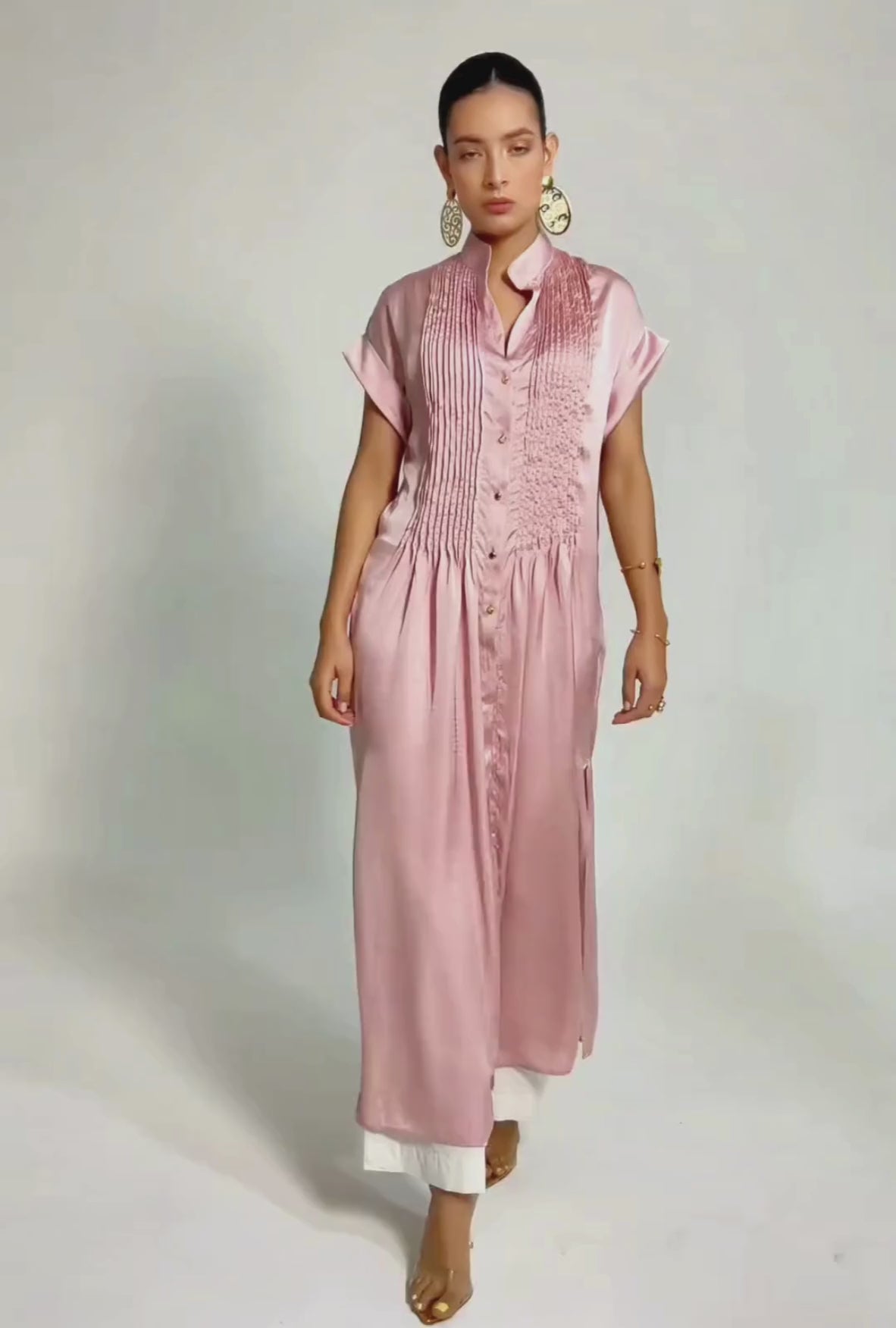 MAXI VESTIDO CON ALFORZAS PALO DE ROSA "DOLCE" | NUEVO