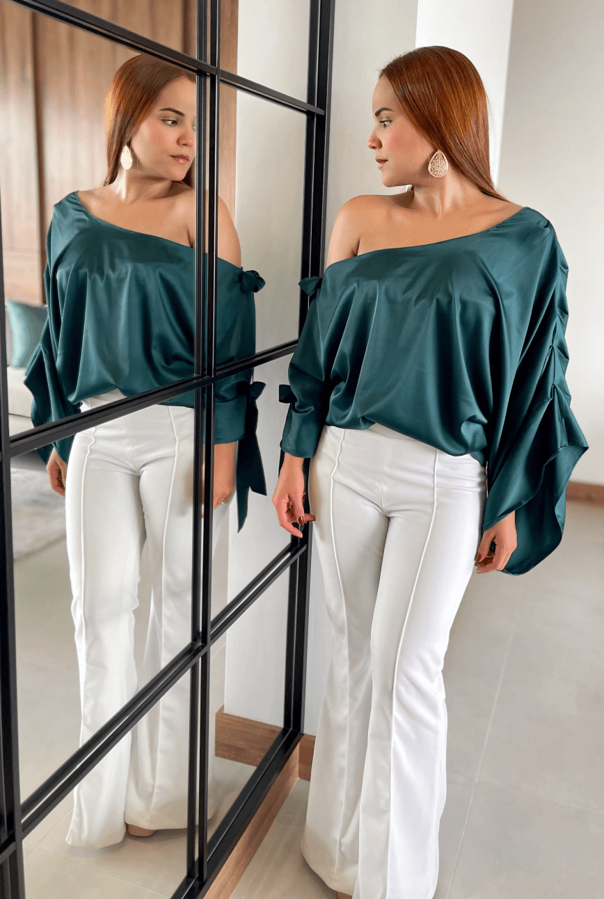 Set Blusón Alana - Pantalón Celestine (Verde Petroleo - Crudo)