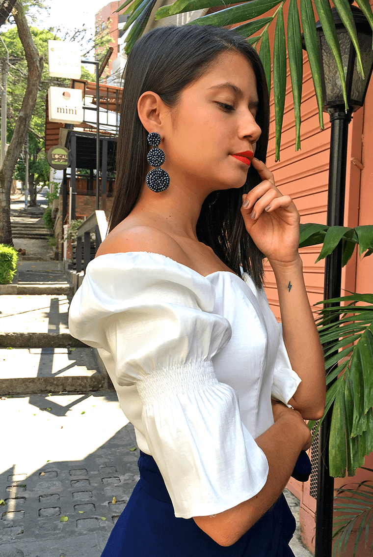 Set CropTop Amarantha Crudo & Falda Salomé Azul Turquí
